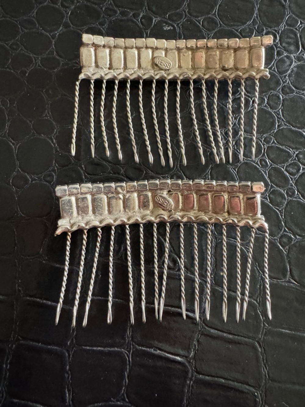 Vintage Silver Rhinestone/Crystal Hair Comb Set - Picture 3 of 6